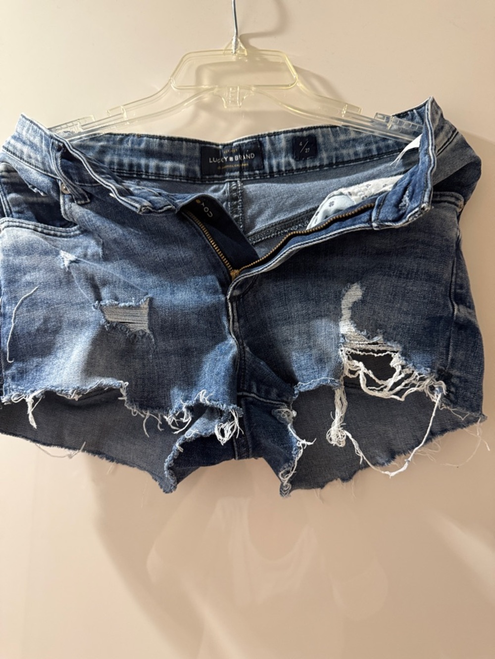 Lucky Brand Frayed Distressed Denim Shorts - Dark Blue